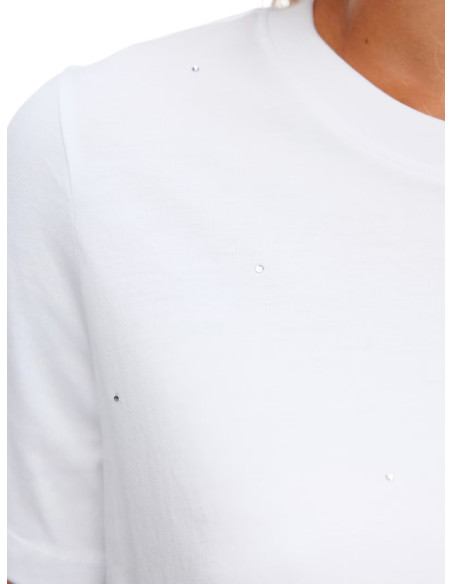 Vero Moda T-shirt VMPAULINA in Cotone Bio con Strass Argento