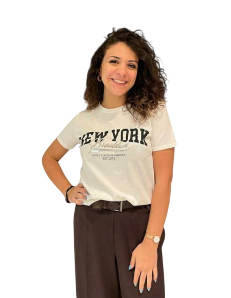 T-shirt Le Streghe New York Brooklyn - Bianco e Testa di Moro