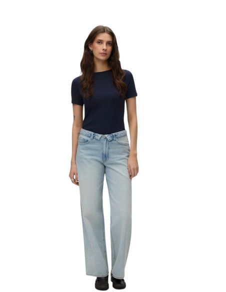 Vero Moda T-shirt VMPANDA Blu Navy - Scollo a Barca Stretch