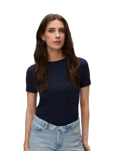Vero Moda T-shirt VMPANDA Blu Navy - Scollo a Barca Stretch
