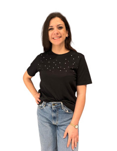 T-shirt glitter cristalli NERO
