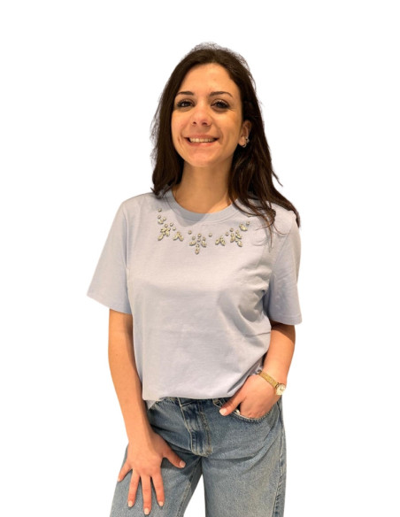 T-shirt celeste con pietre decorative Vero Moda