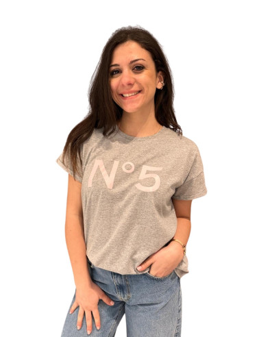 T-shirt grigia stampa N°5 donna Tensione In