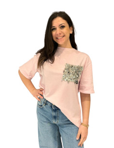 T-shirt rosa con taschino paillettes Tensione In