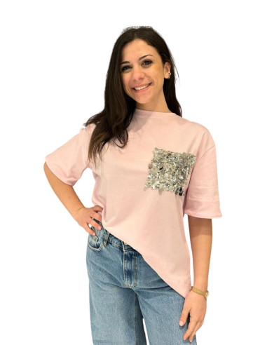 T-shirt taschino paillettes ROSA