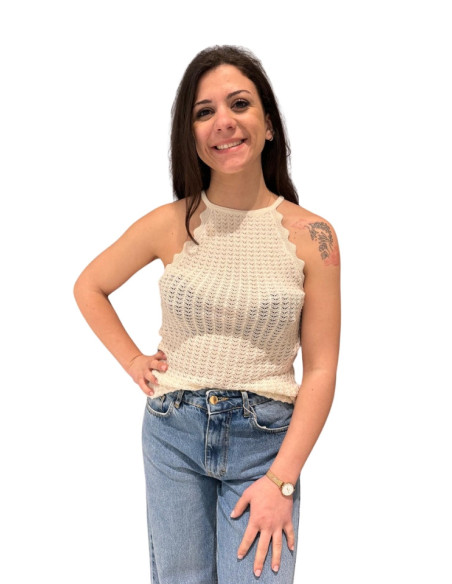 Top panna uncinetto scollo america Vero Moda